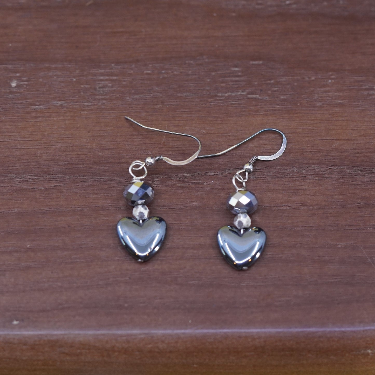 Vintage Sterling silver 925 earrings with heart hematite dangles
