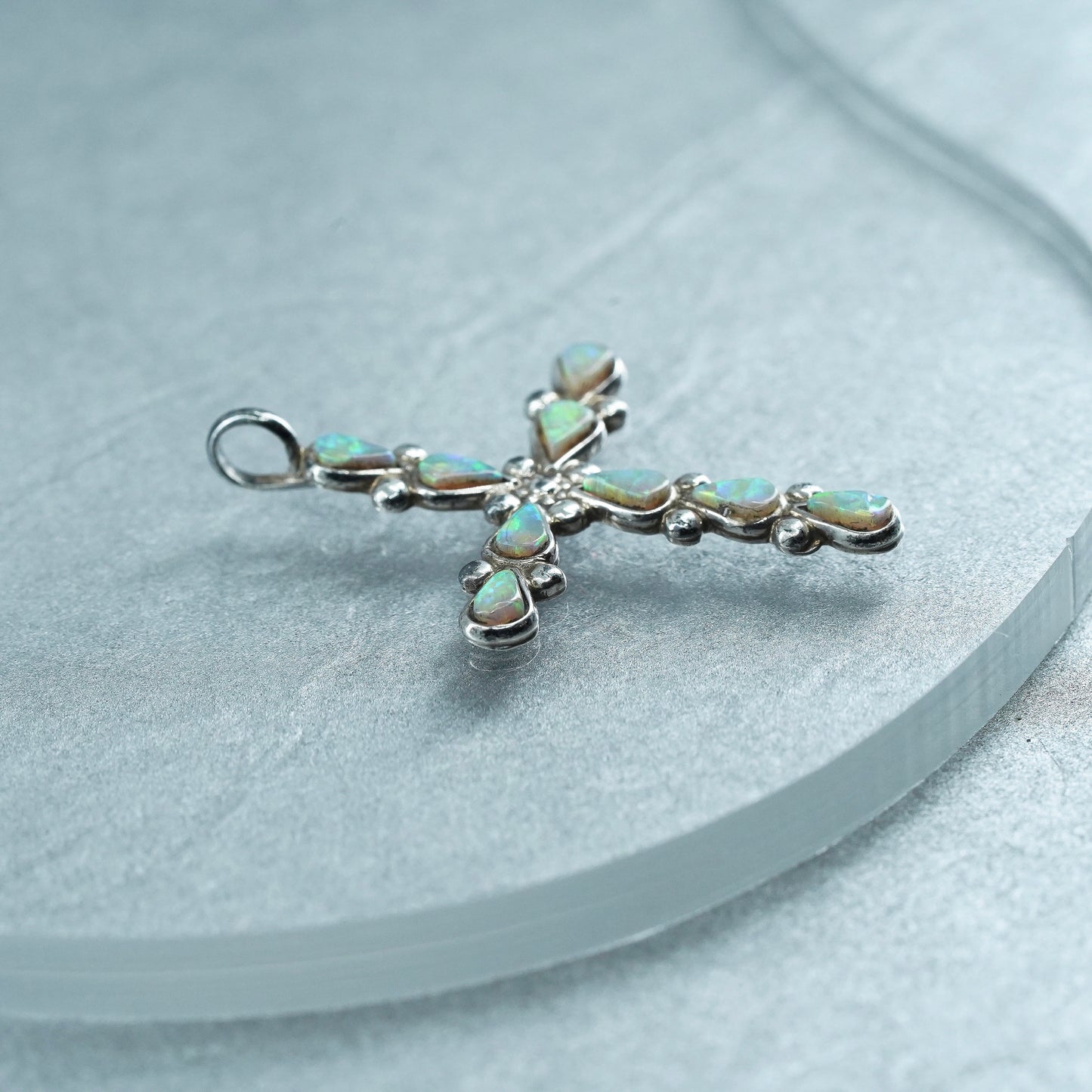 vintage Native American zuni sterling 925 silver cross pendant with opal