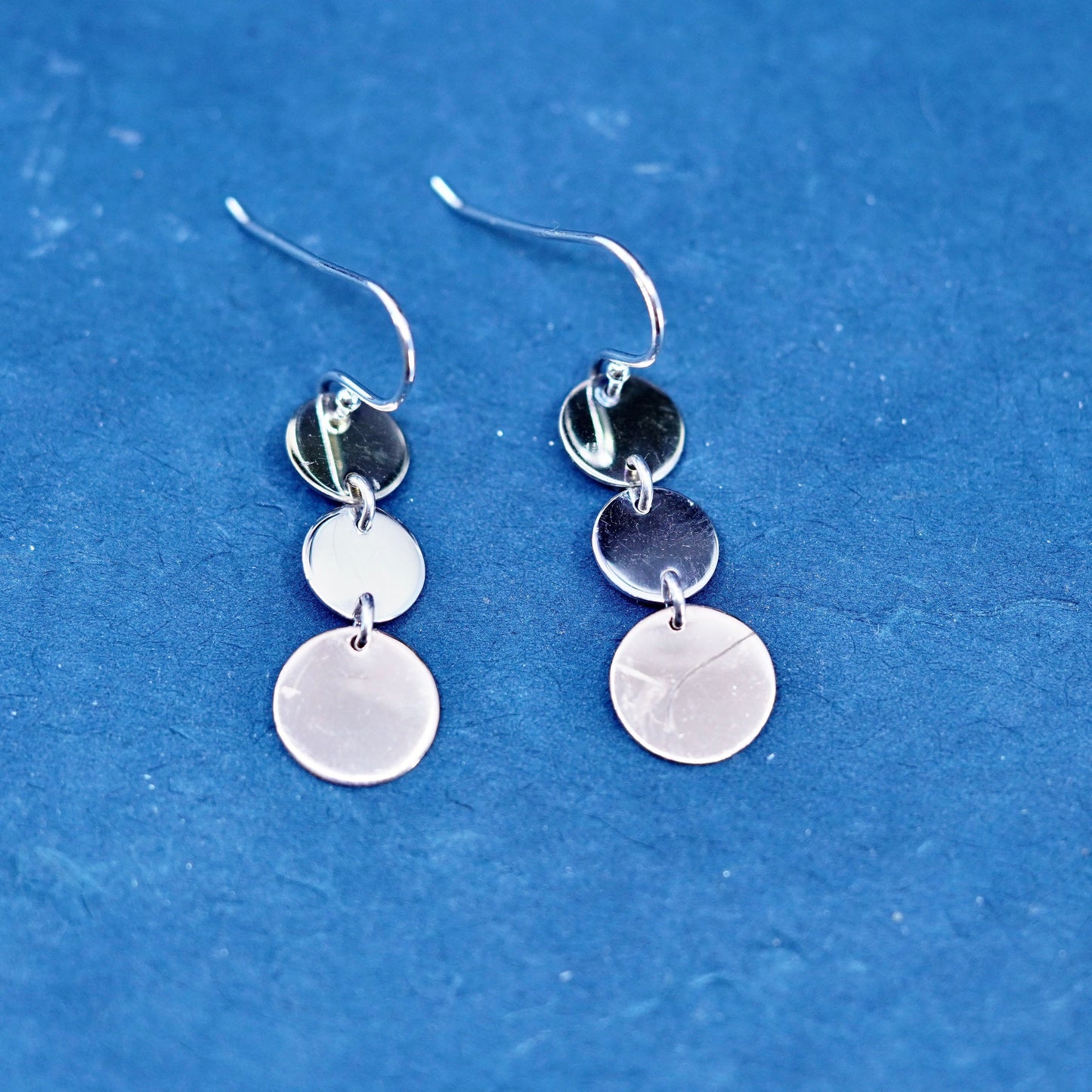 Vintage modern sterling silver handmade earrings, 925 two tone discs