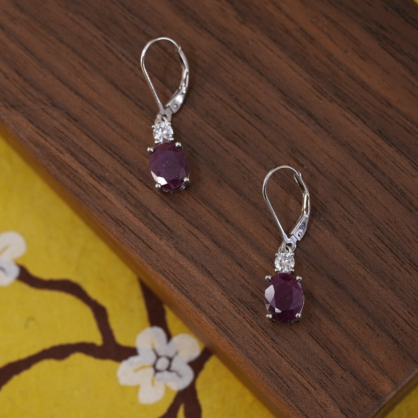 Vintage Sterling 925 silver handmade earrings with natural ruby