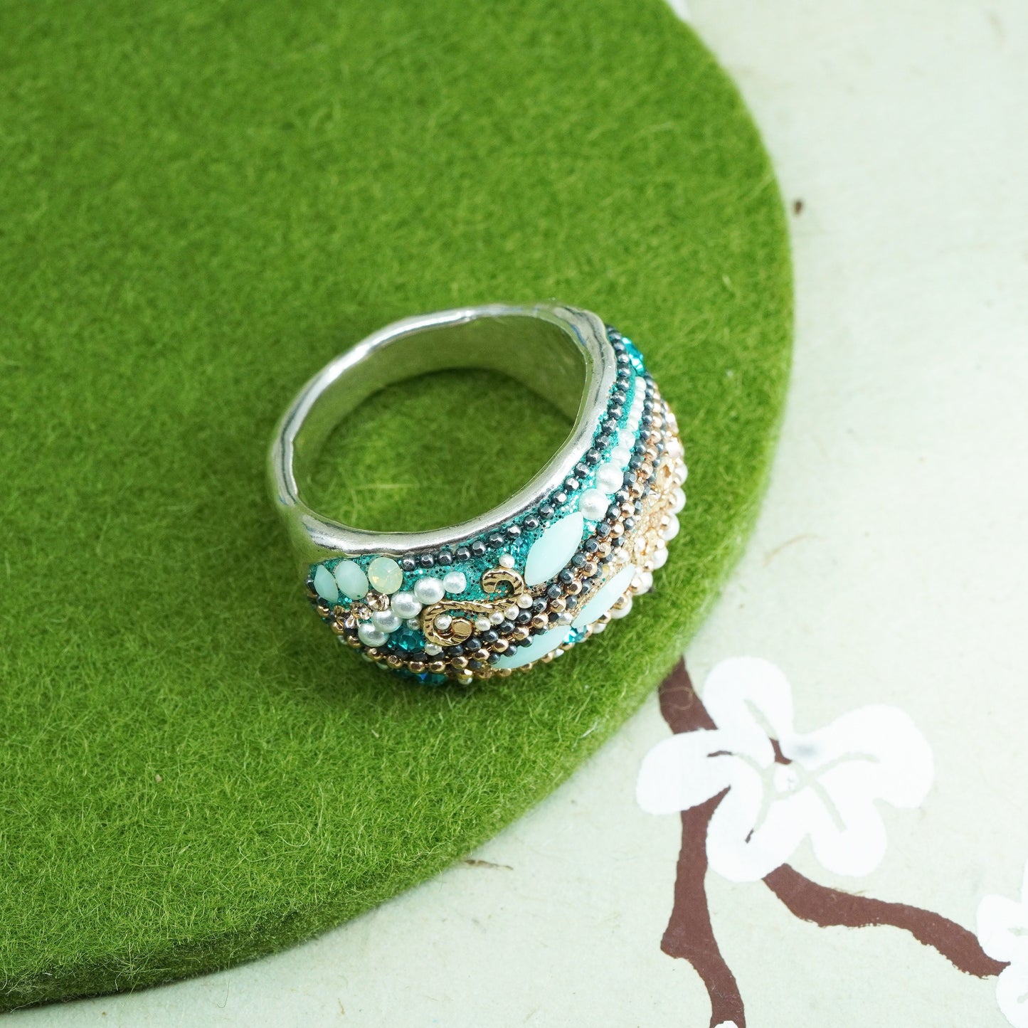 Size 10.25, Israeli sterling silver ring O.S 925 Old Orit Schertzman In Stone