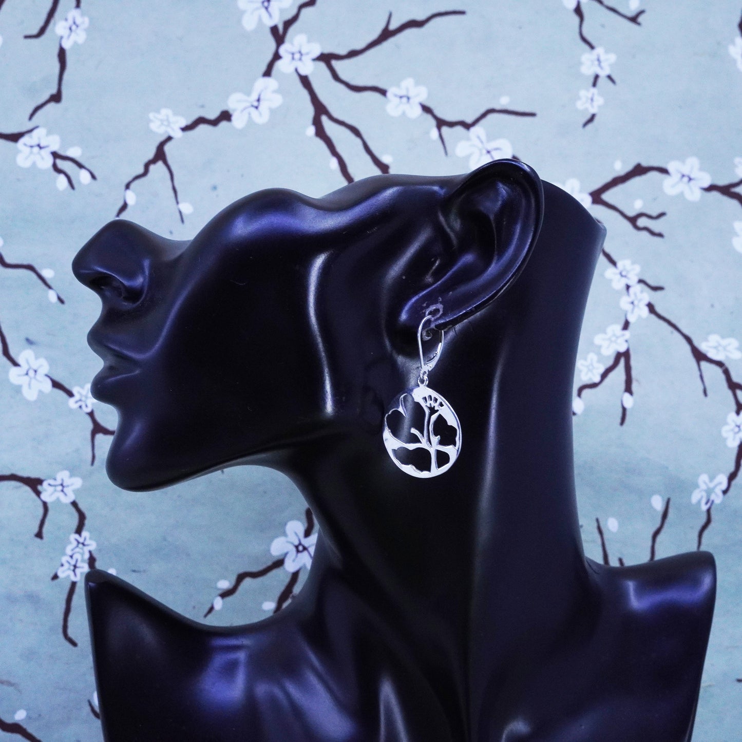 Sterling silver handmade earrings, 925 filigree circle dangles flower cut out
