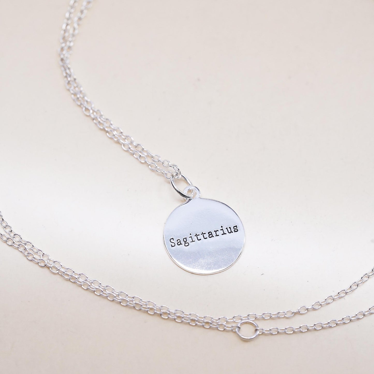 16+2", sterling silver necklace, 925 circle with Astrology pendant Sagittarius
