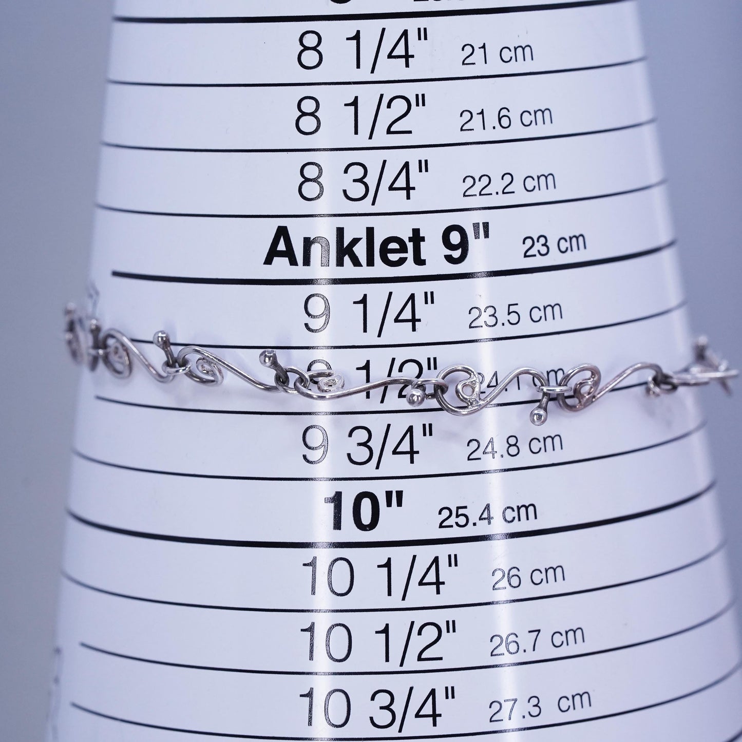 Silpada A0823 Sterling Silver 925 Heart Swirling Link Chain Anklet- 9.25" - 10"