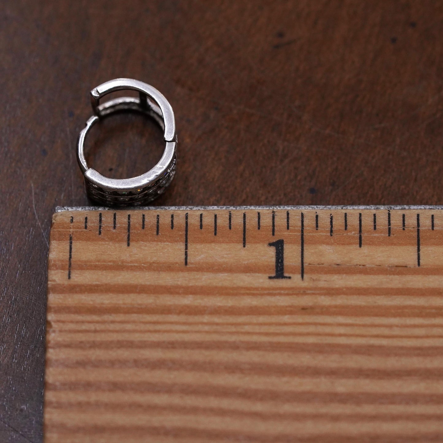 0.5”, Vintage sterling silver single earring, 925 huggie hoop with cluster cz