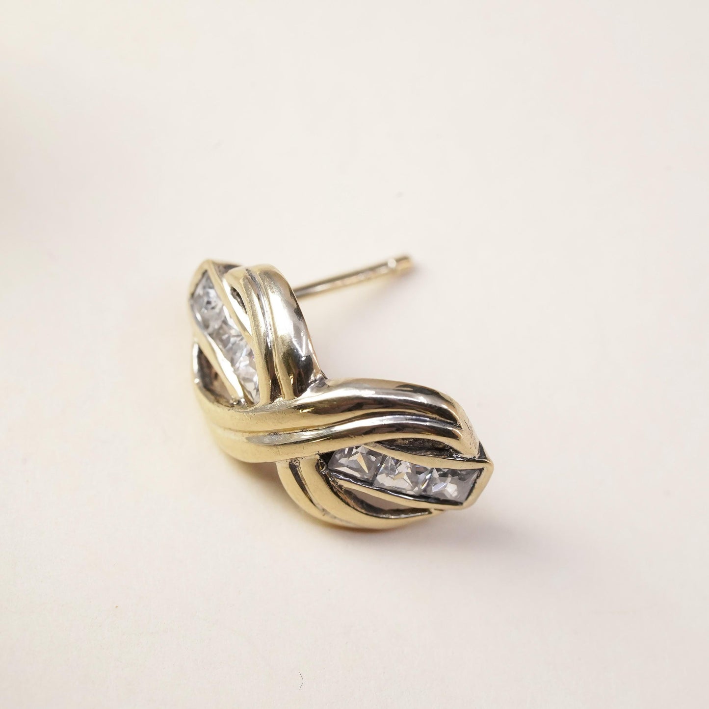Vintage vermeil gold over Sterling 925 silver stud with cz, single earring
