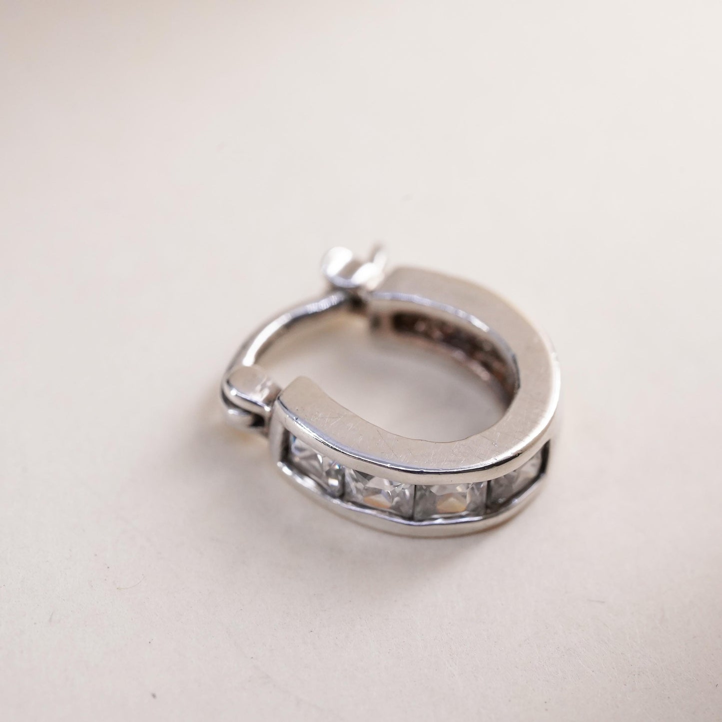 0.5", Vintage sterling silver loop single earring, fashion minimalist hoop cz