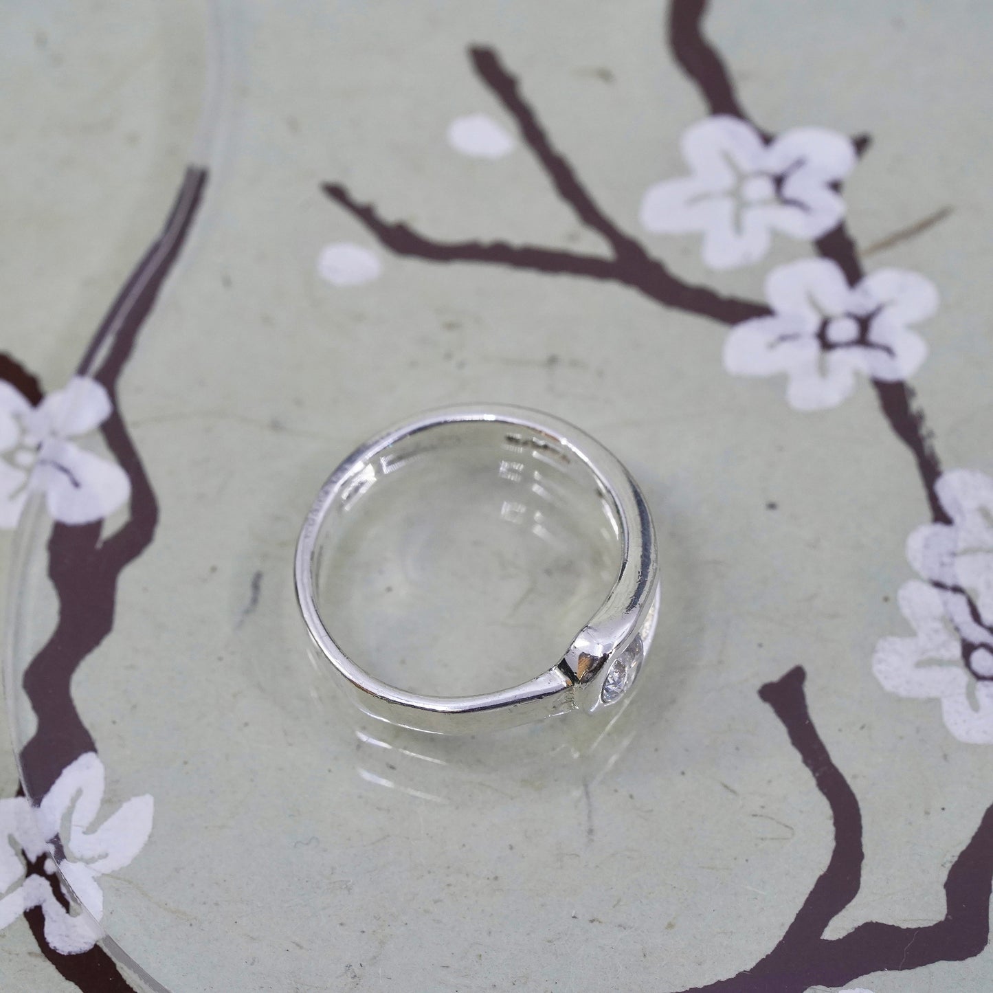 Size 8, Vintage sterling silver handmade ring, engagement ring with cz
