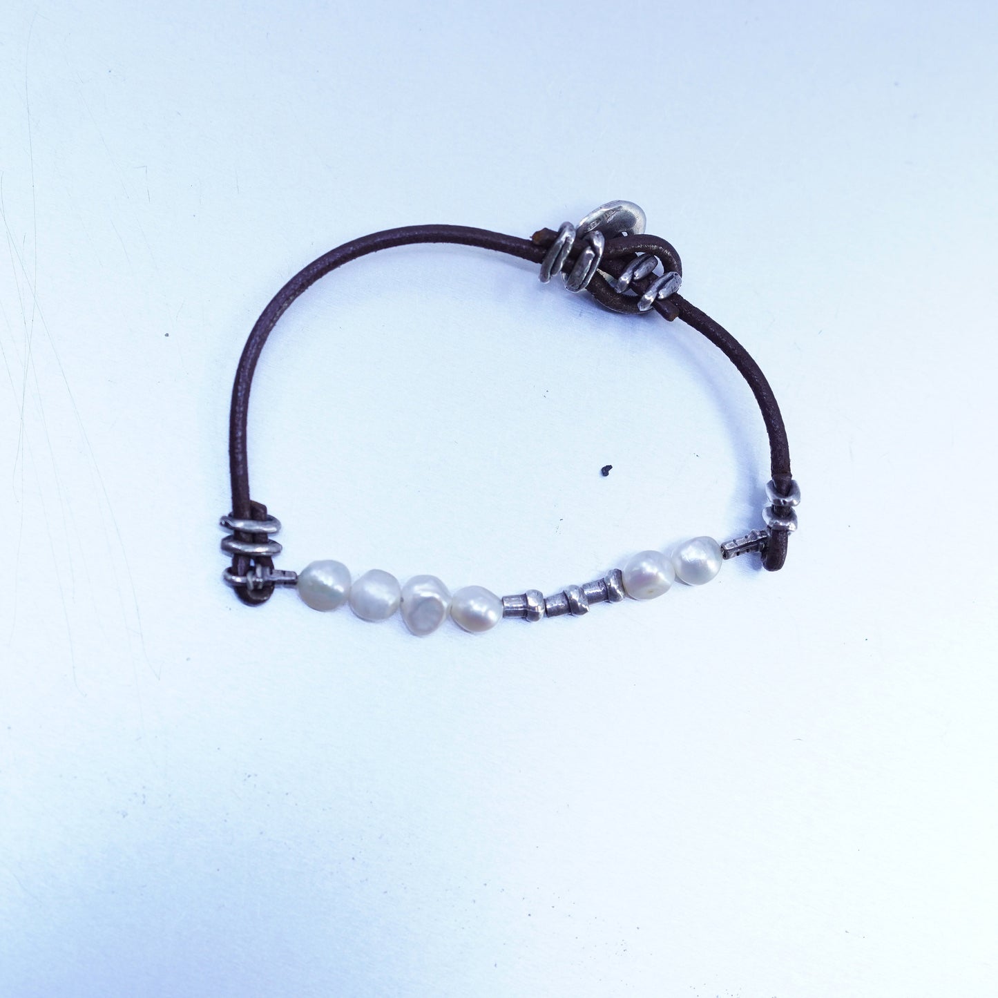 6.75”, VTG silpada B1062 Sterling 925 silver handmade leather bracelet pearl