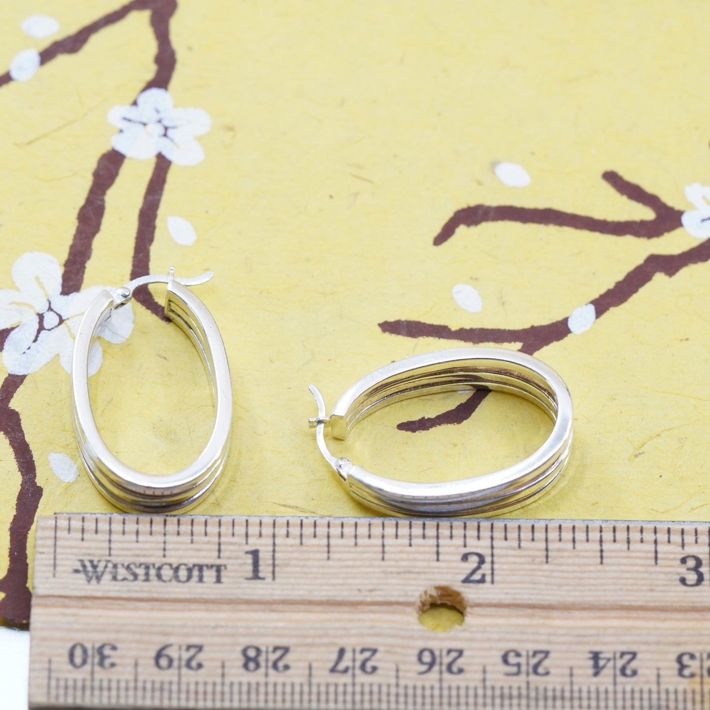 1”, vintage Sterling silver handmade earrings, wide 925 multiple loop hoops
