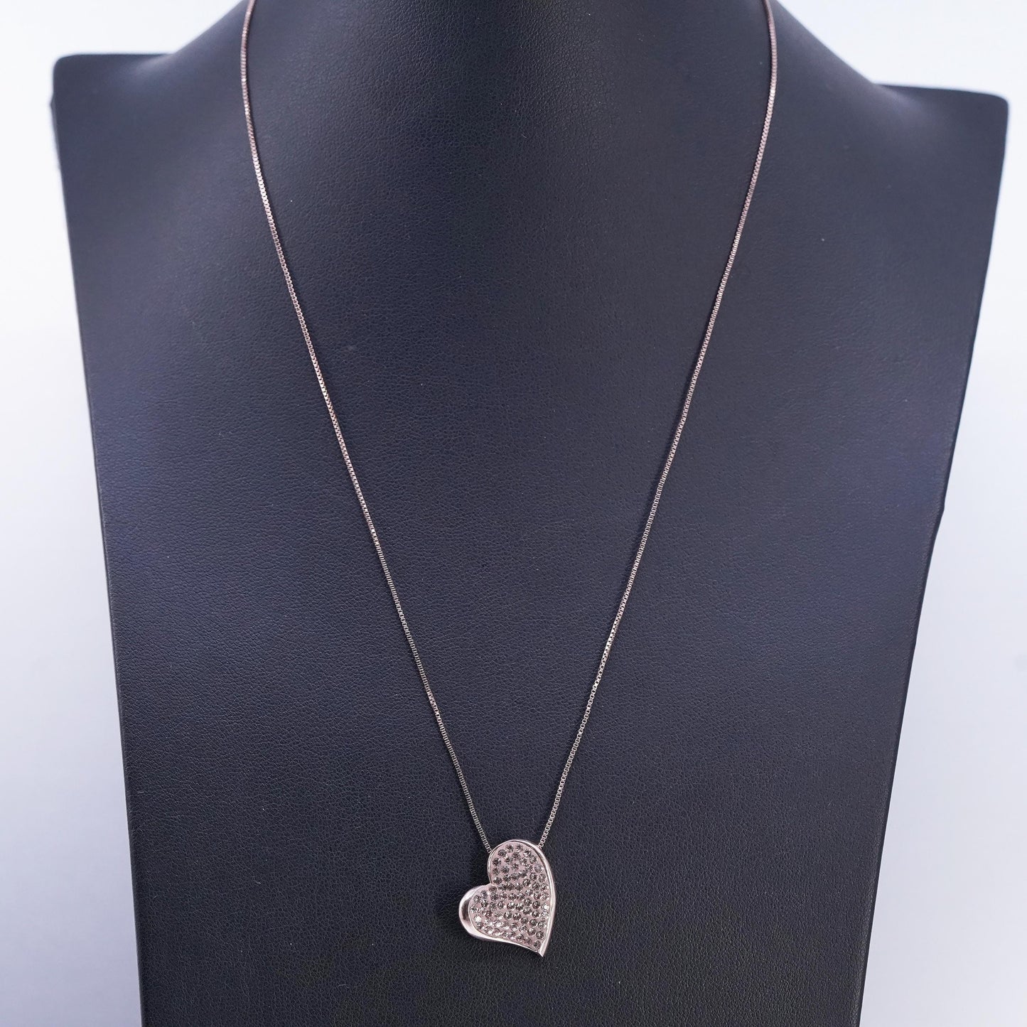 18”, vermeil rose gold Sterling 925 silver necklace cluster cz heart pendant
