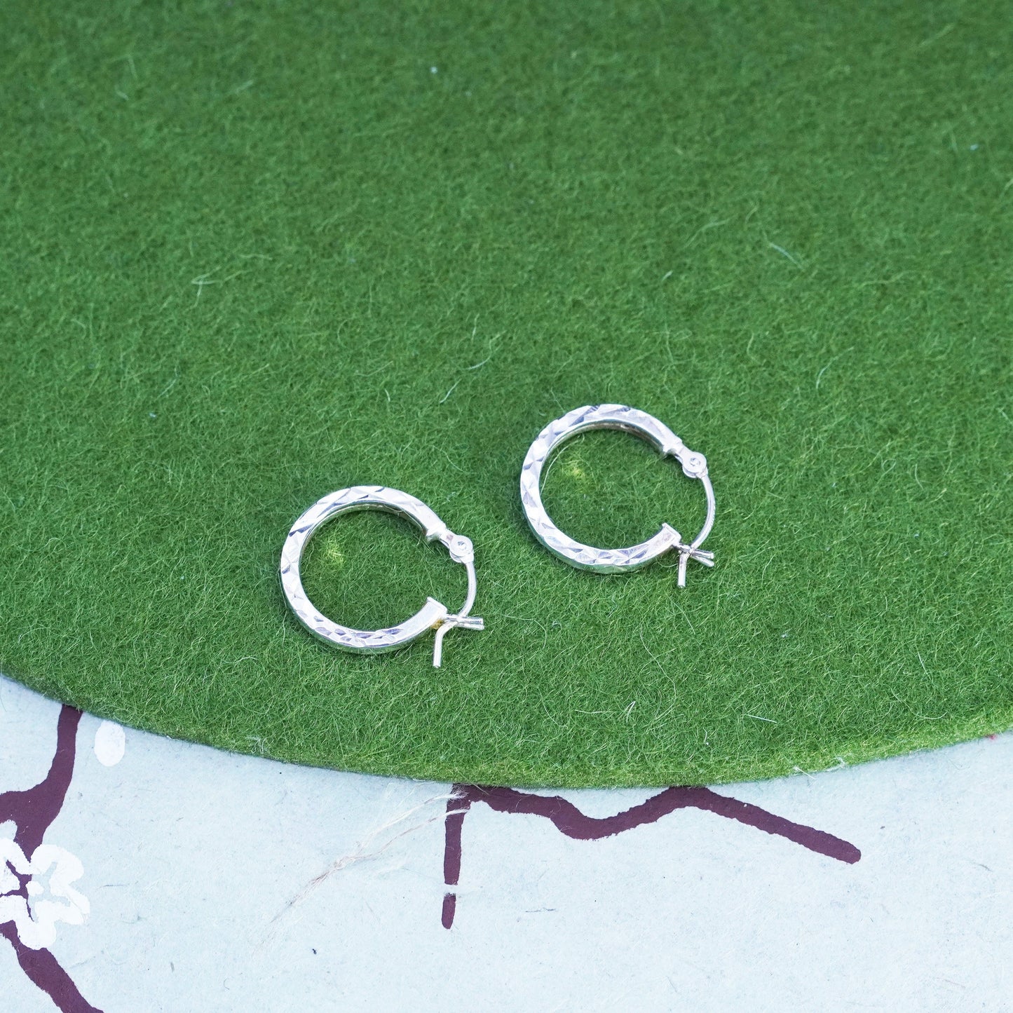 0.5”, Vintage sterling silver loop earrings textured minimalist primitive hoops