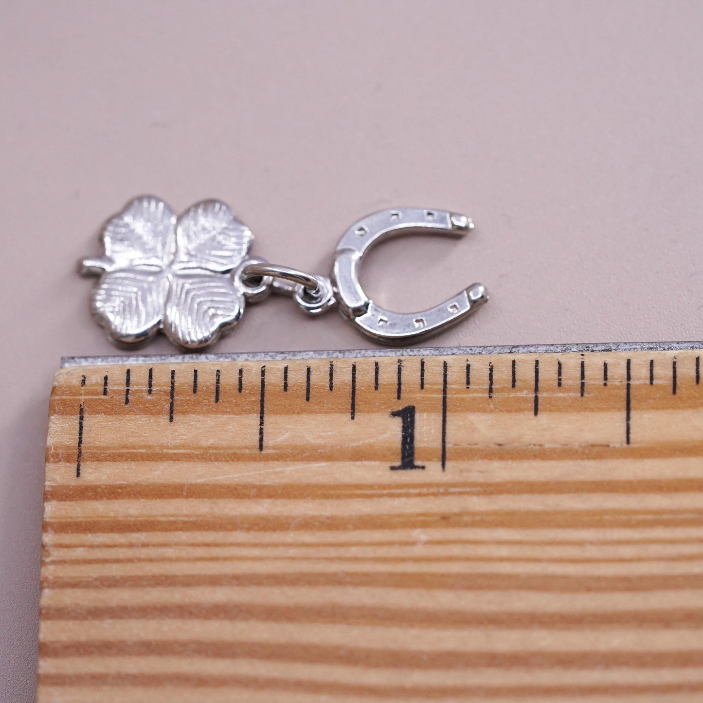 Vintage Sterling silver handmade pendant, 925 horseshoe and clover charm