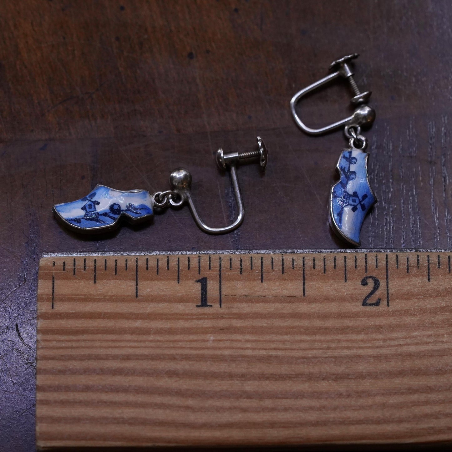 sterling silver handmade earrings, 925 Dutch wooden enamel shoes, symbol