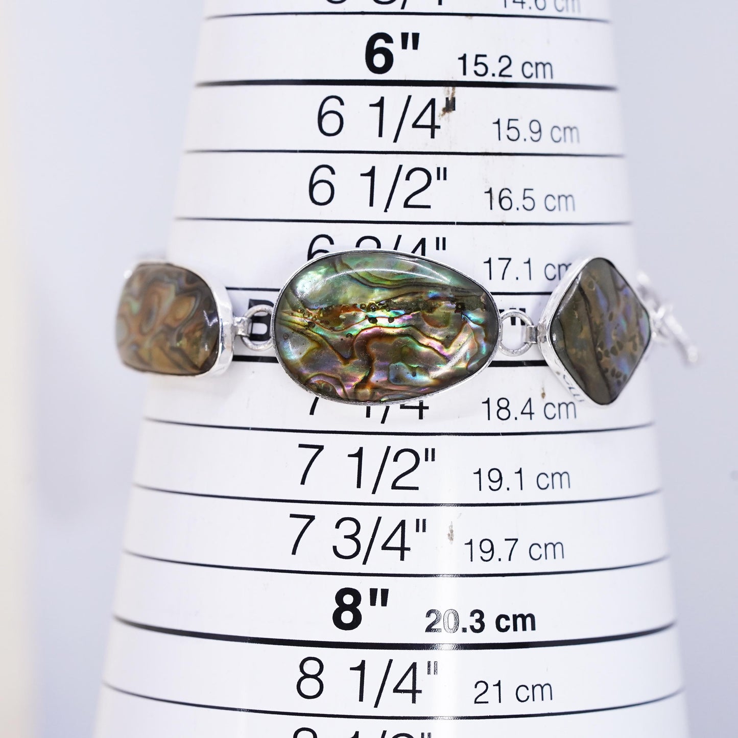 7”, vintage LUC sterling silver 925 bracelet with abalone and toggle closure