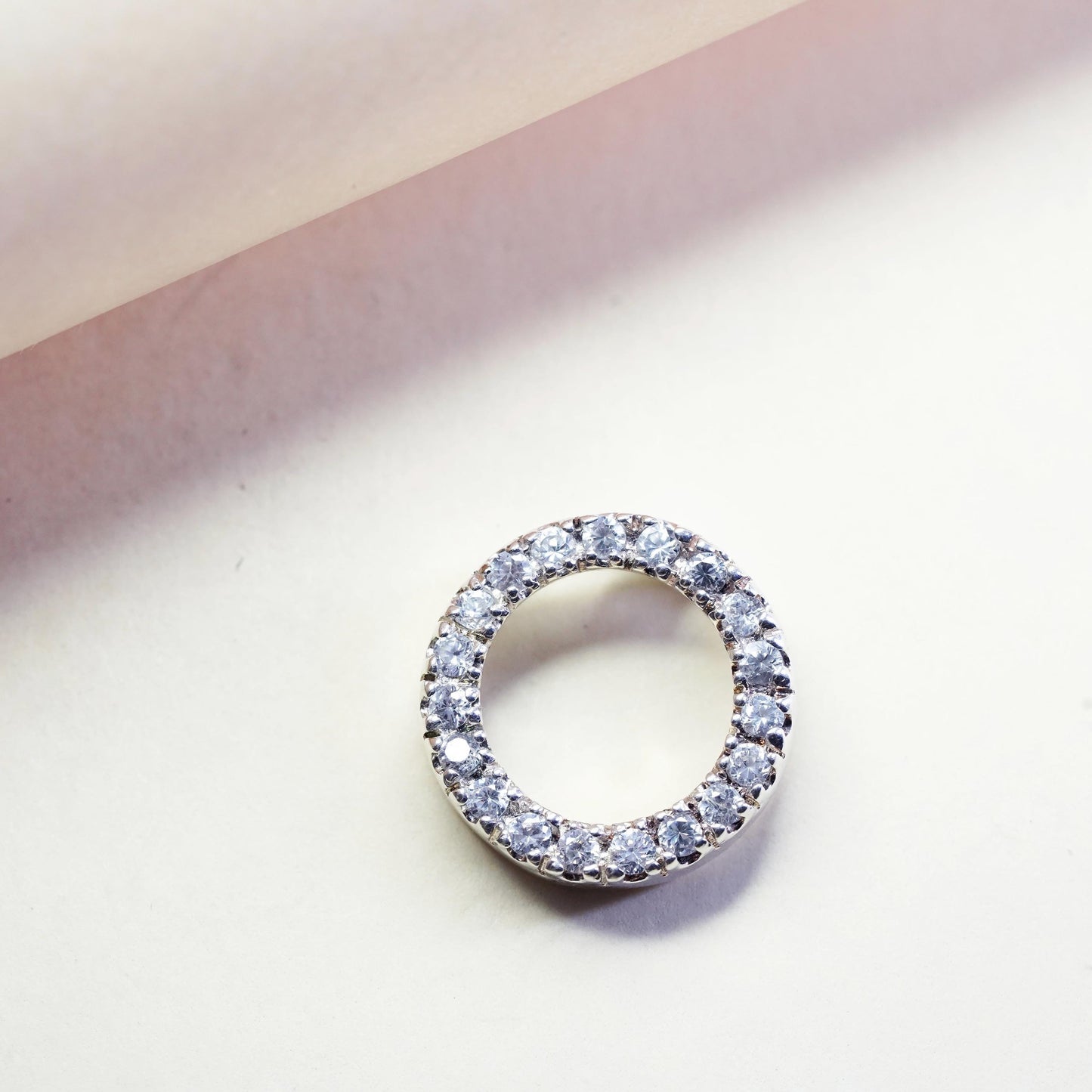 Vintage sterling silver cz crystal charm, 925 circle pendant
