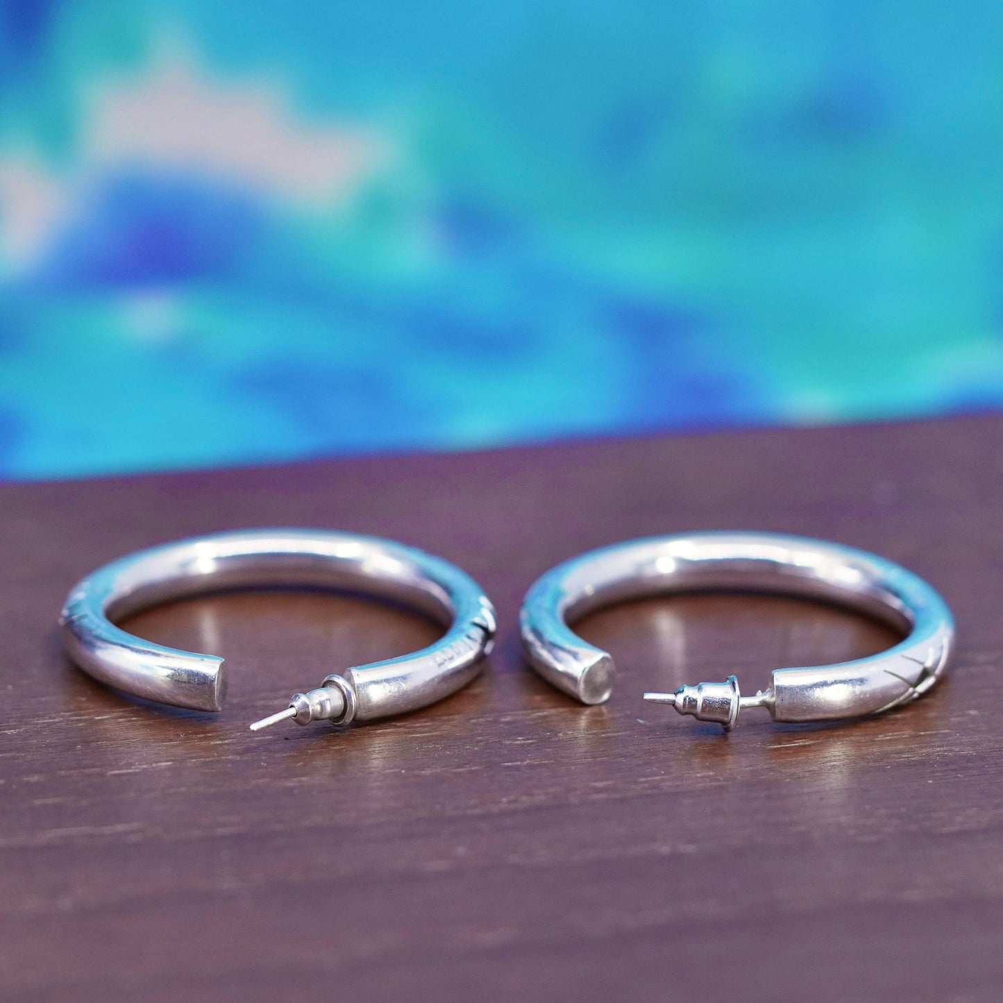 1.5”, Mexico Sterling silver handmade earrings 925 Huggie studs pattern cut out