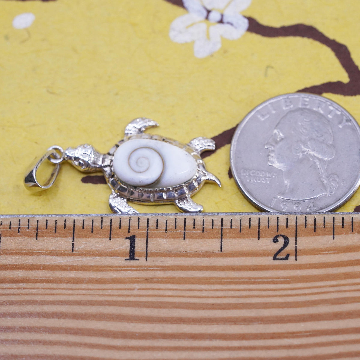 Vintage Sterling silver handmade pendant, 925 turtle with Shiva Eye shell inlay
