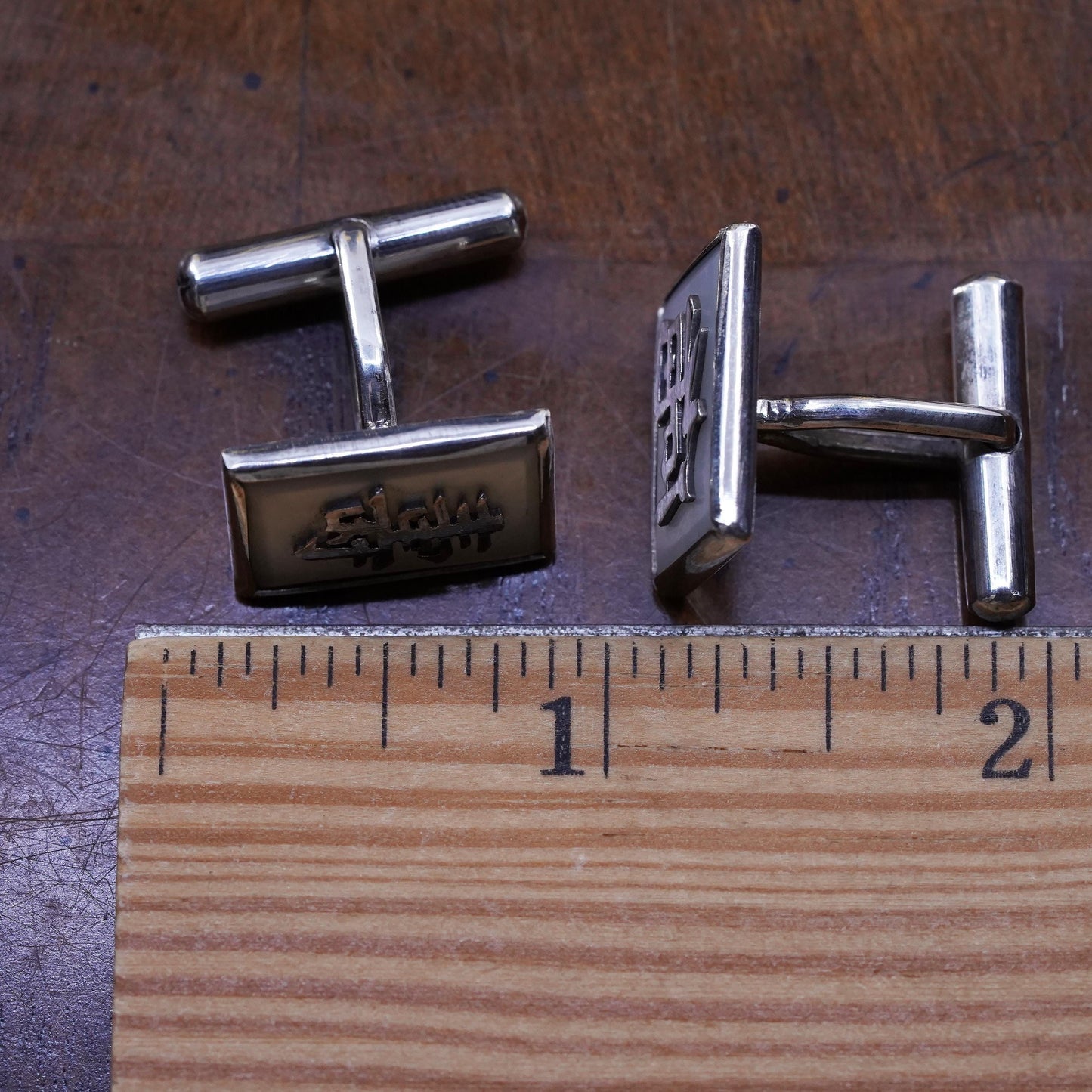 Whitney Kelly sterling silver cufflink, 925 cuff links MOP blessing longevity