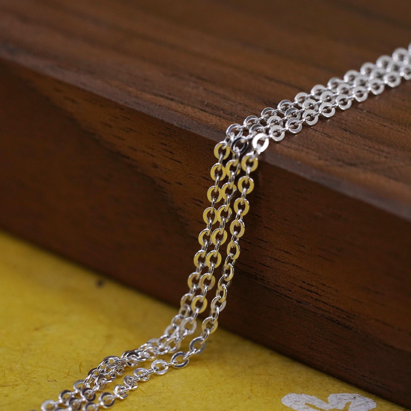 18”, Sri Lankan Sterling silver necklace, multi 3 strands flatten circle chains