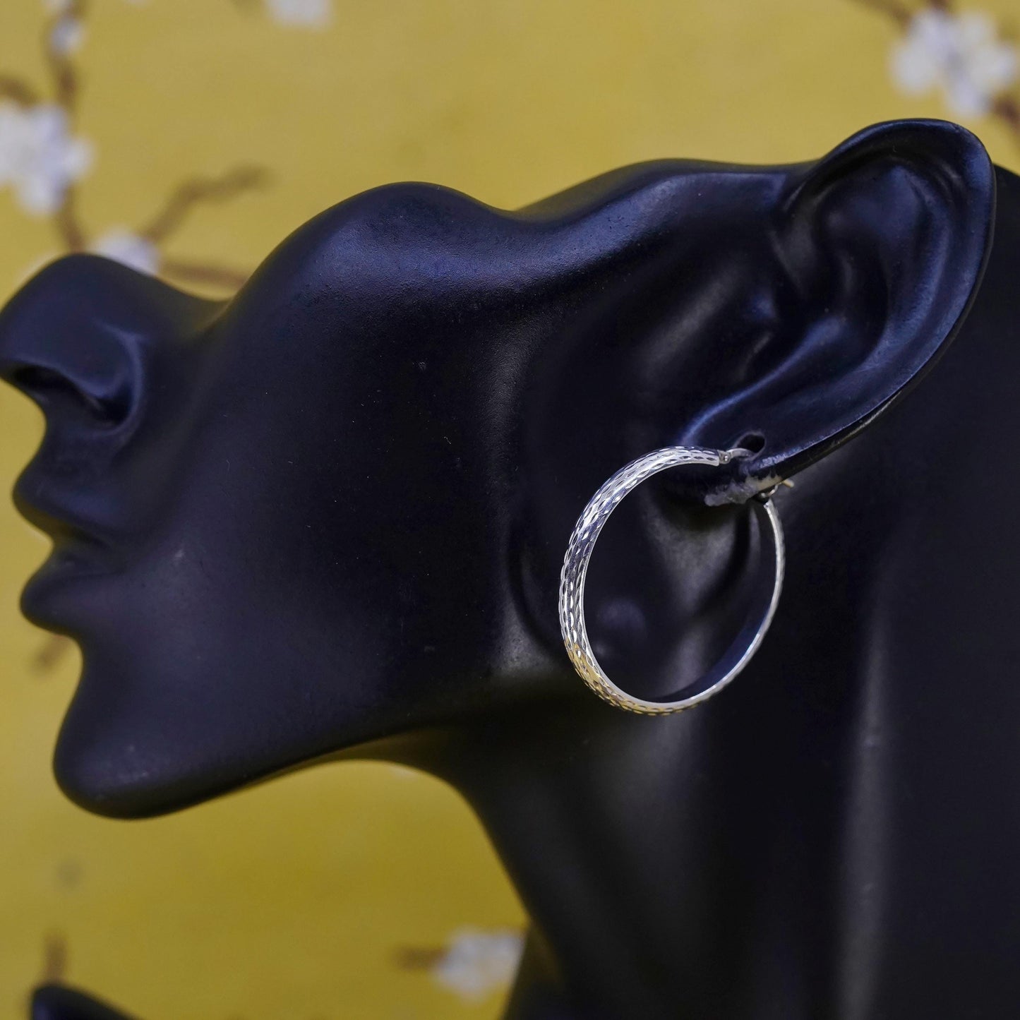 1.25", Vintage Sterling silver handmade earrings, textured 925 huggie hoops
