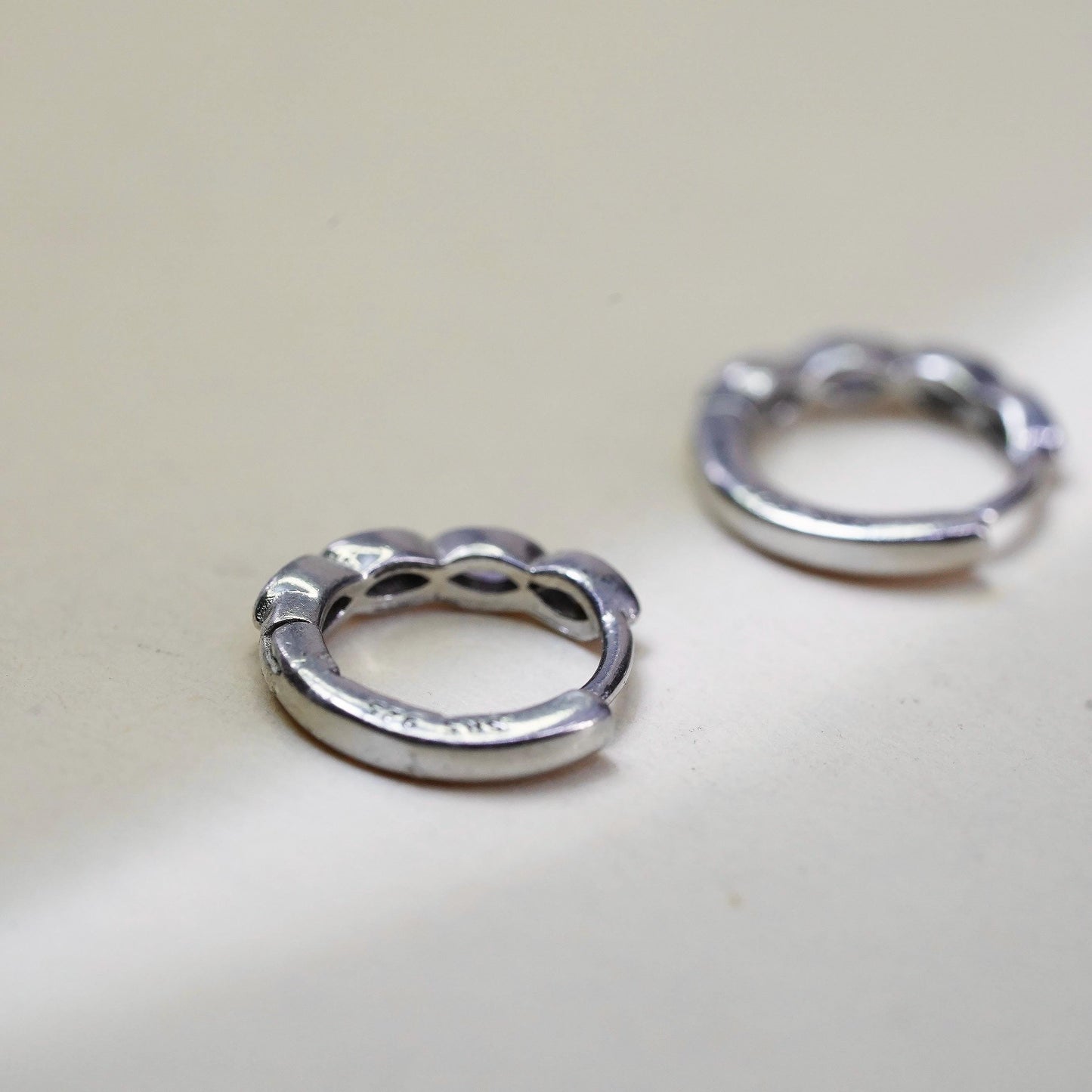 11mm, Vintage SRS sterling silver loop earrings, fine 925 silver hoops amethyst