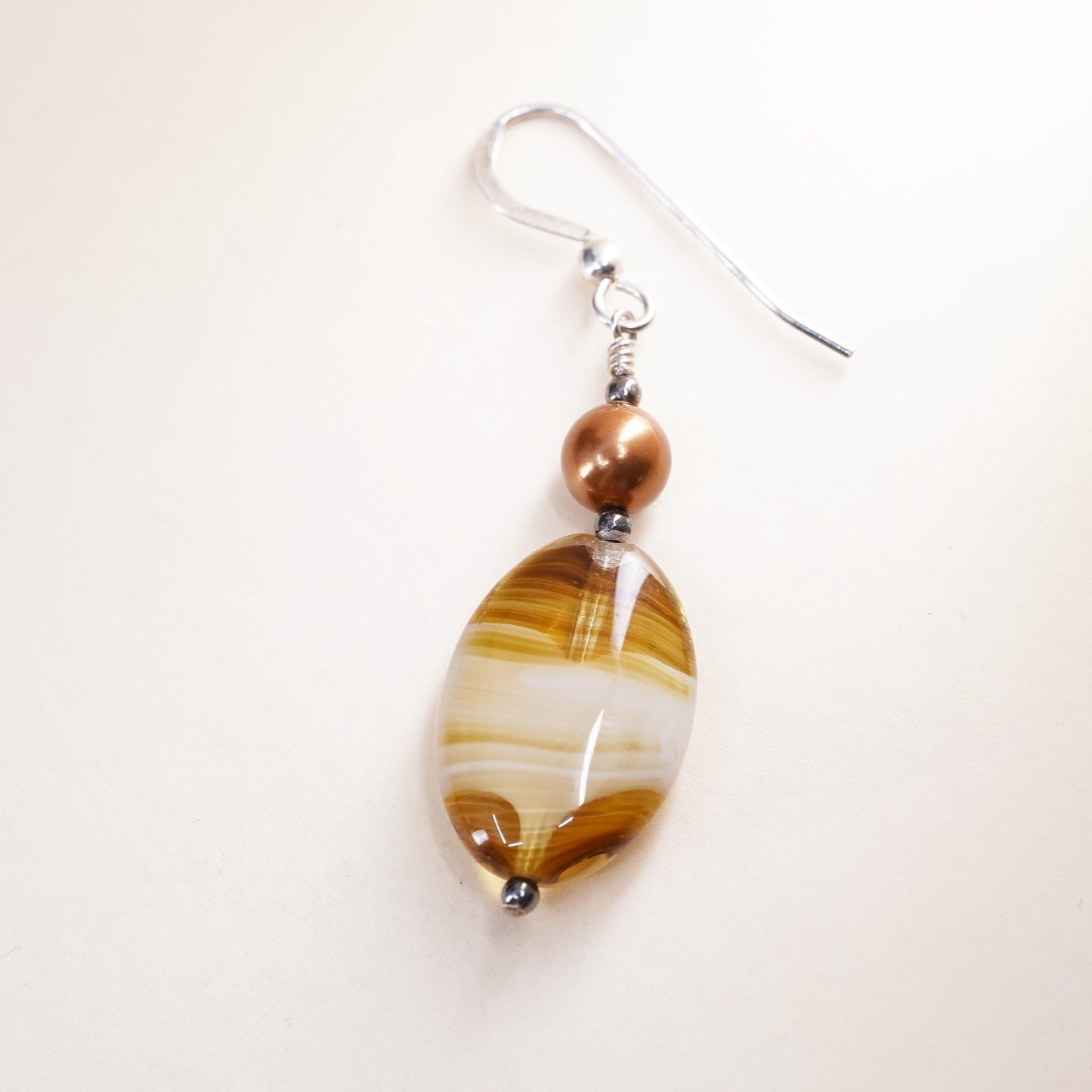 Vintage sterling 925 silver handmade single earring with yellow bead