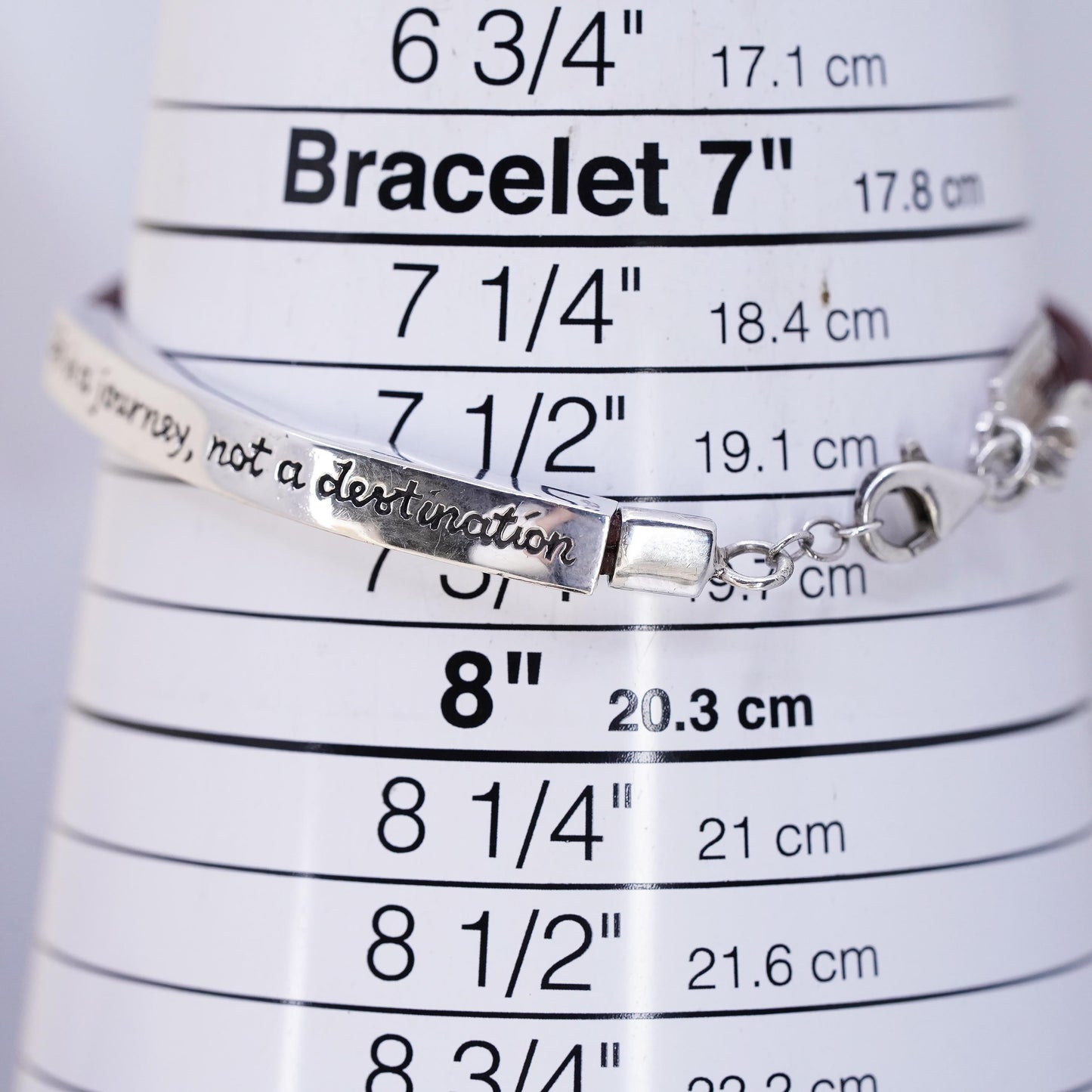 7.5", Vintage Baroni brown leather strap with 925 Sterling silver quote bar