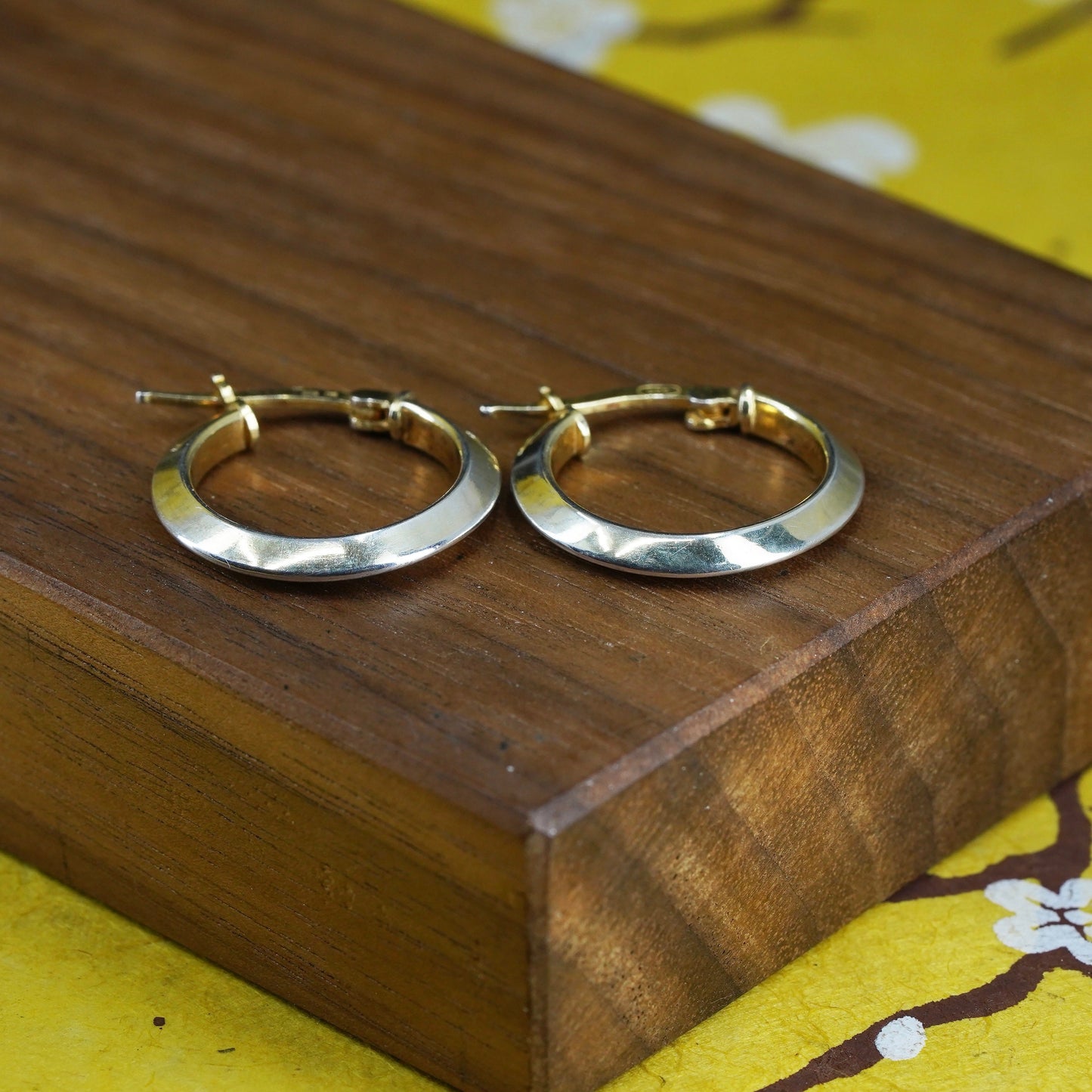 0.75”, Vintage vermeil gold over Sterling silver handmade earrings, 925 hoops