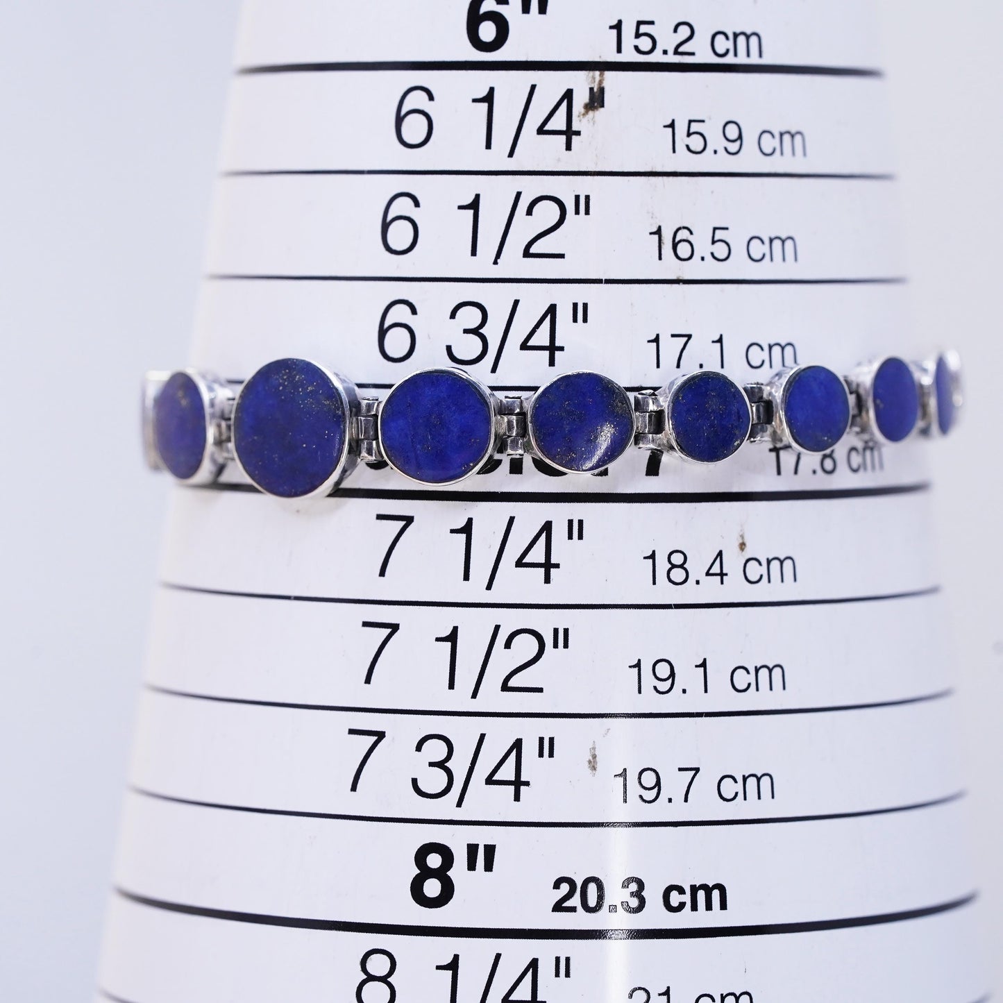 7", Vintage southwestern Sterling silver bracelet, 925 circle lapis lazuli