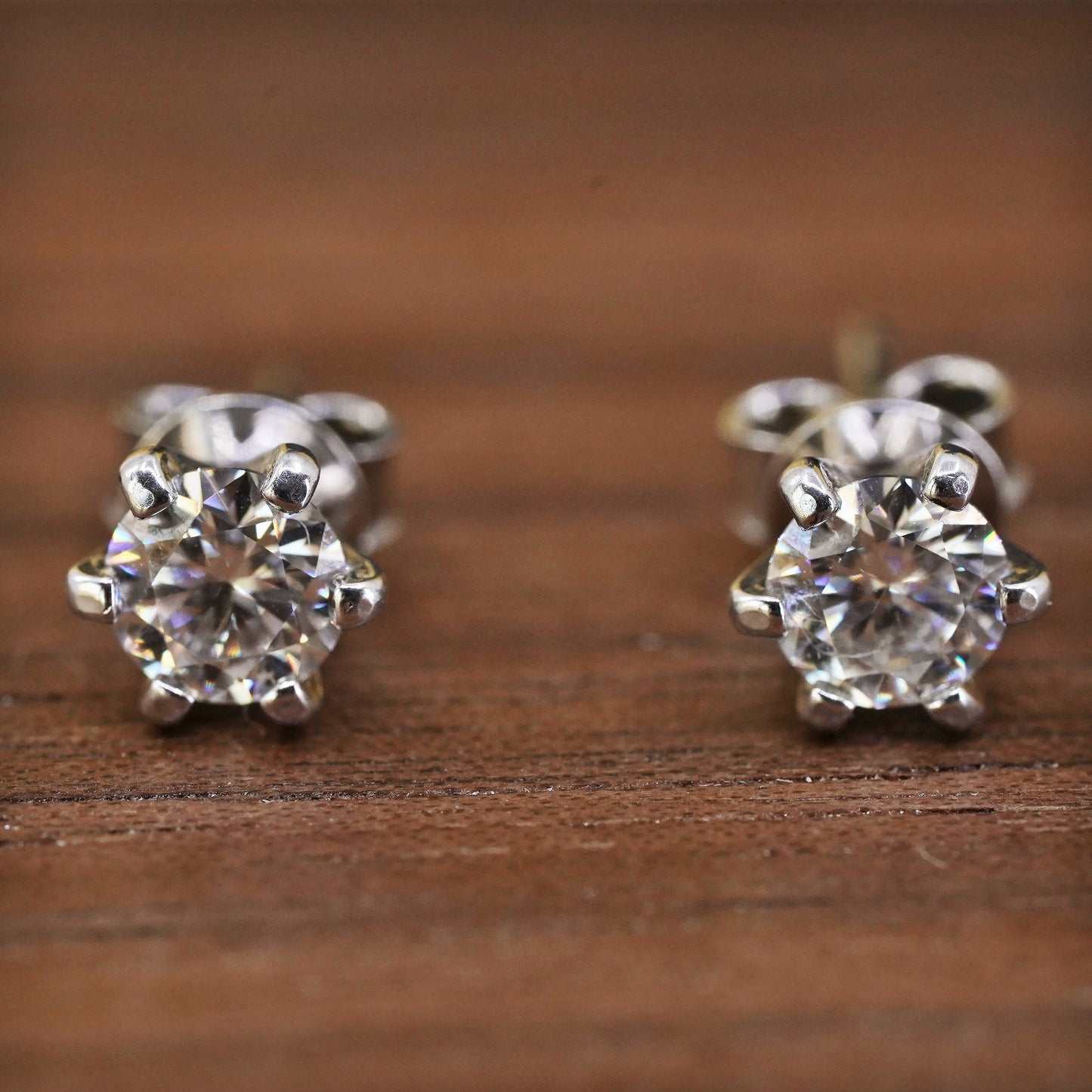4mm, vintage Sterling silver clear round crystal studs, cz earrings