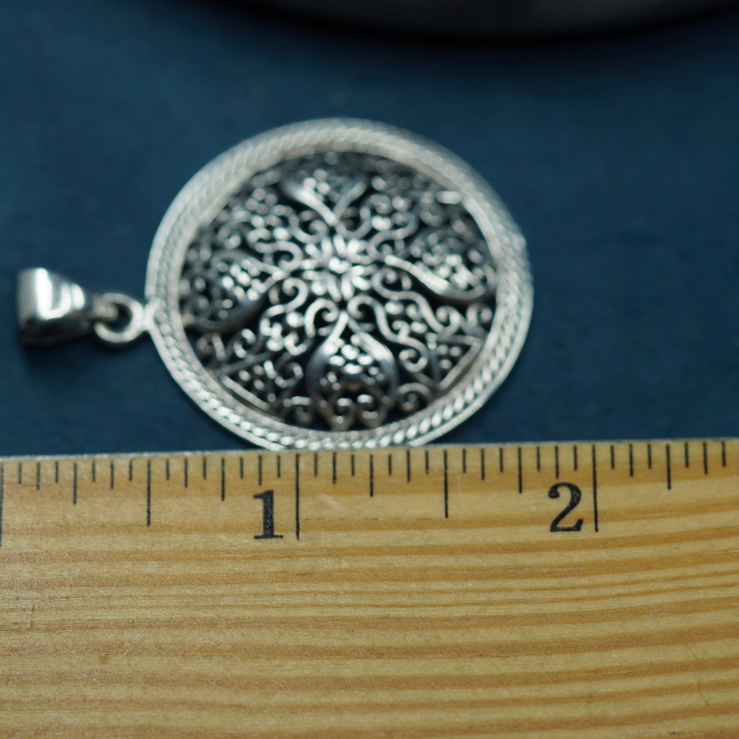 Vintage Sterling silver handmade pendant, 925 filigree circle charm