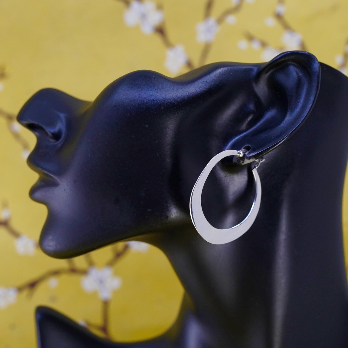 1.5", vintage Sterling silver handmade earrings, flatten wavy 925 silver hoops