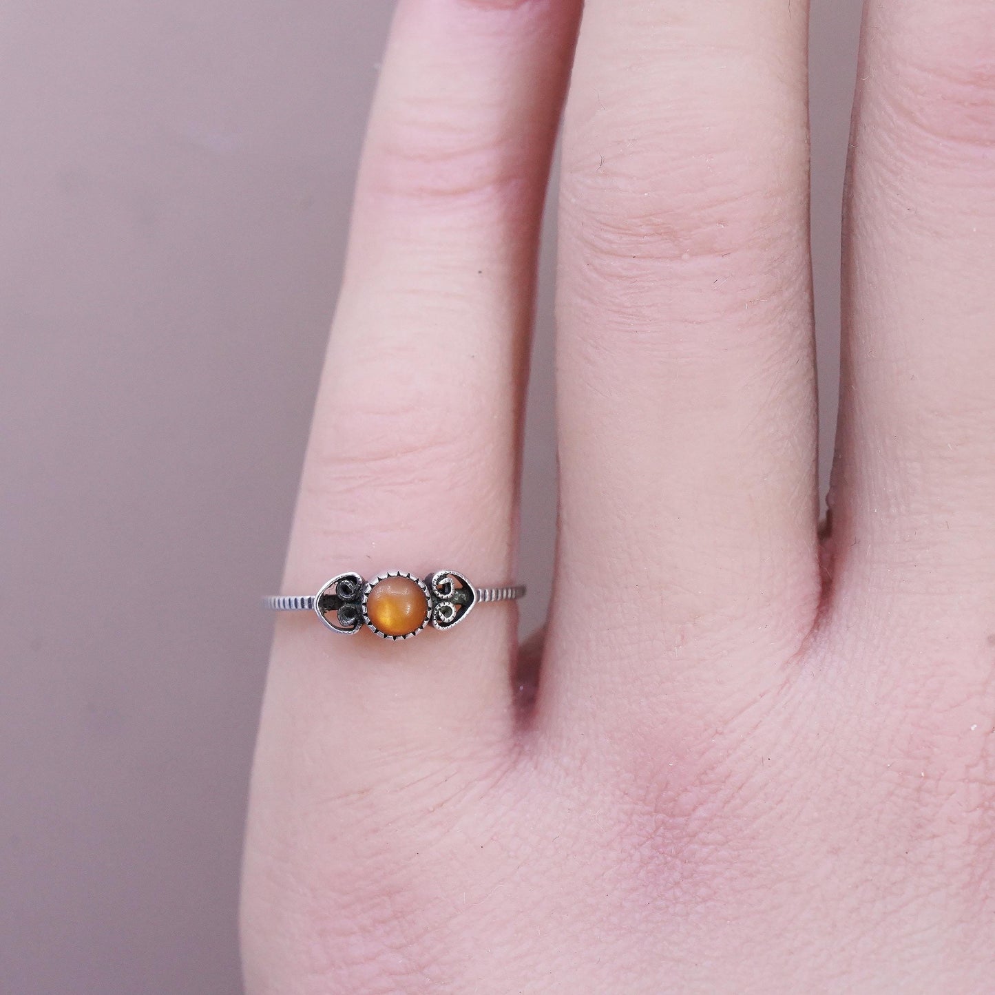 Size 5, vintage Sterling 925 silver handmade stackable ring w/ golden tiger eye