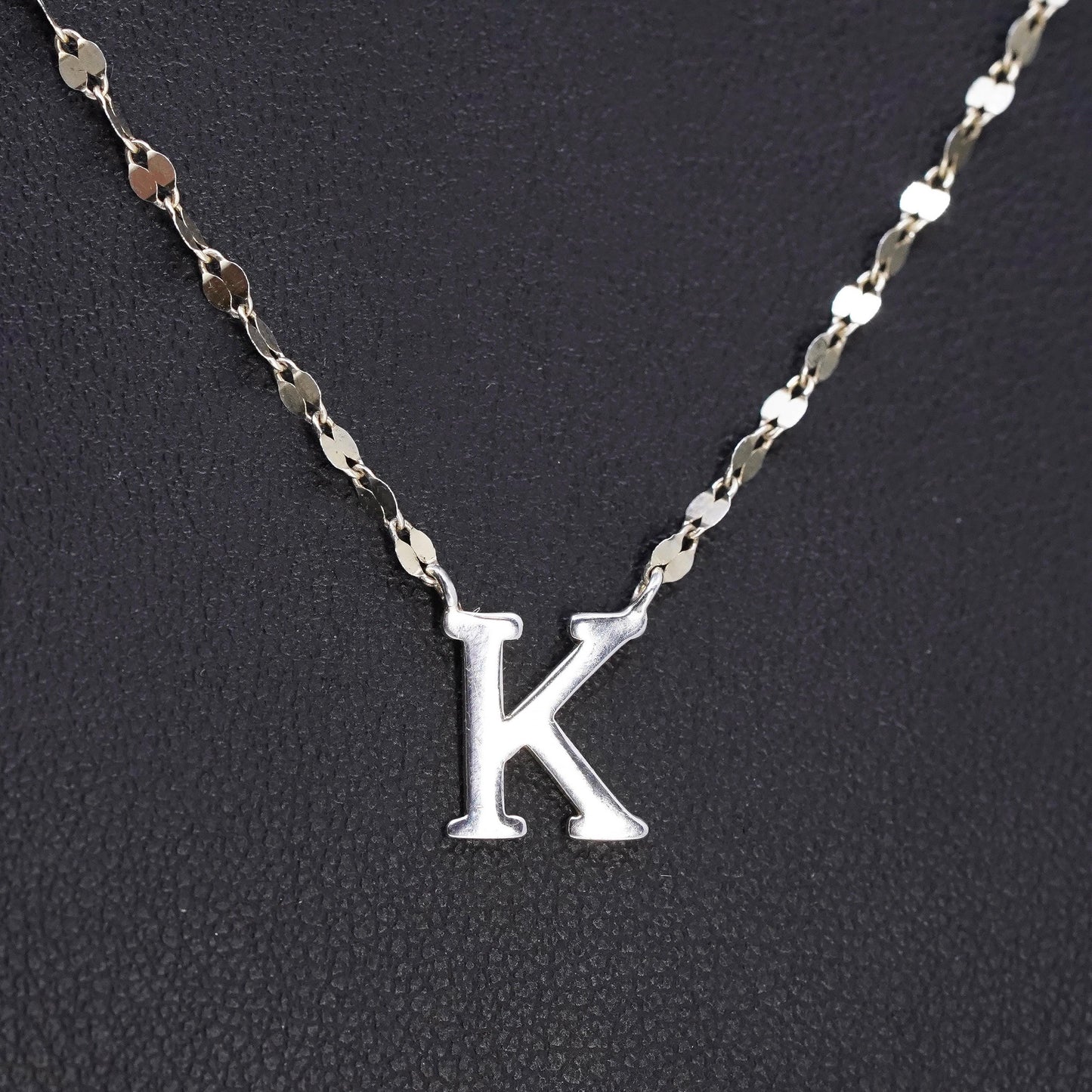 16+2", gold plated Sterling silver necklace, 925 flatten chain letter K pendant