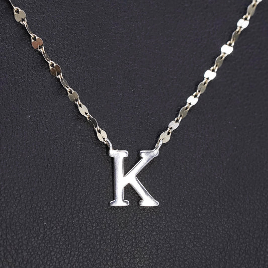 16+2", gold plated Sterling silver necklace, 925 flatten chain letter K pendant