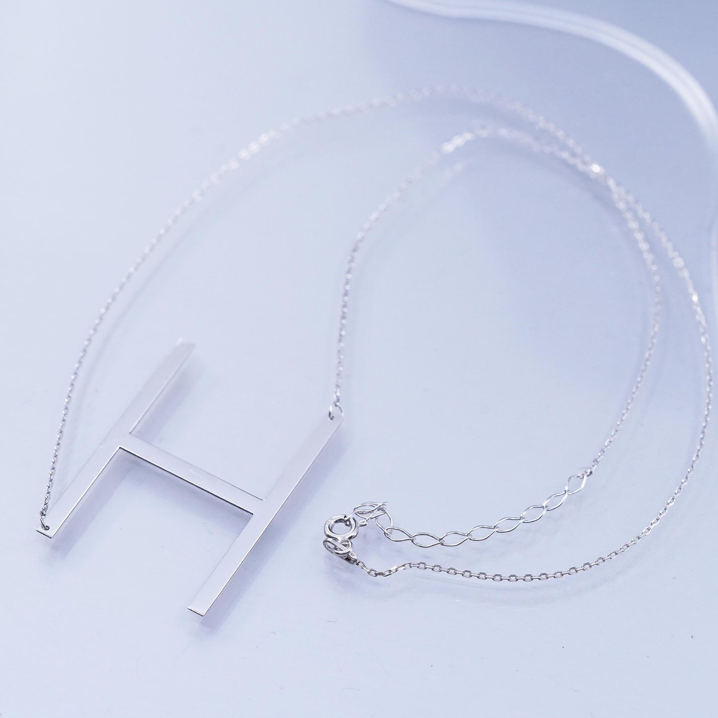 17+1”, vintage Sterling silver necklace, 925 circle chain with letter H pendant