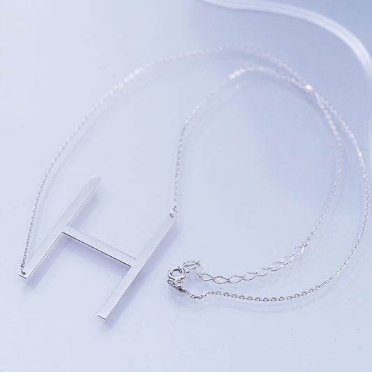 17+1”, vintage Sterling silver necklace, 925 circle chain with letter H pendant
