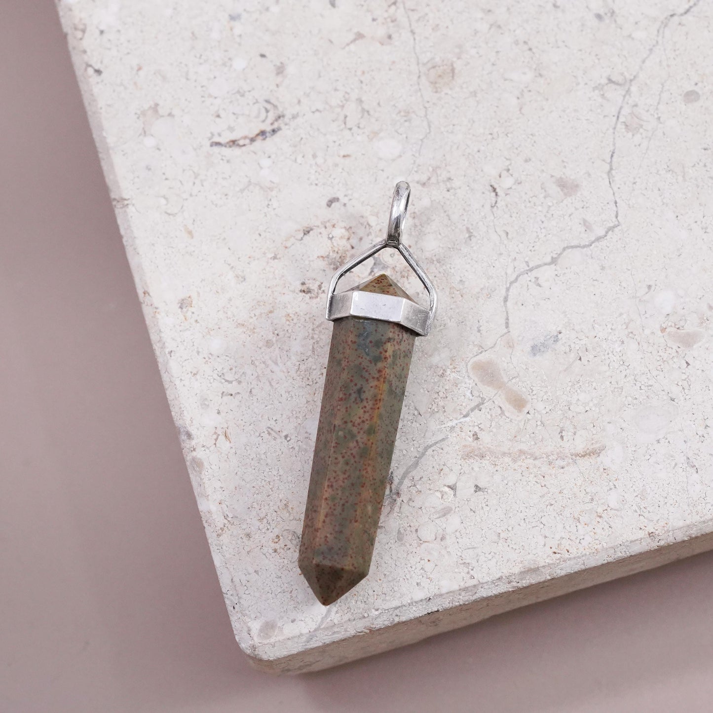 Vintage handmade sterling 925 silver charm pendant healing crystal bloodstone