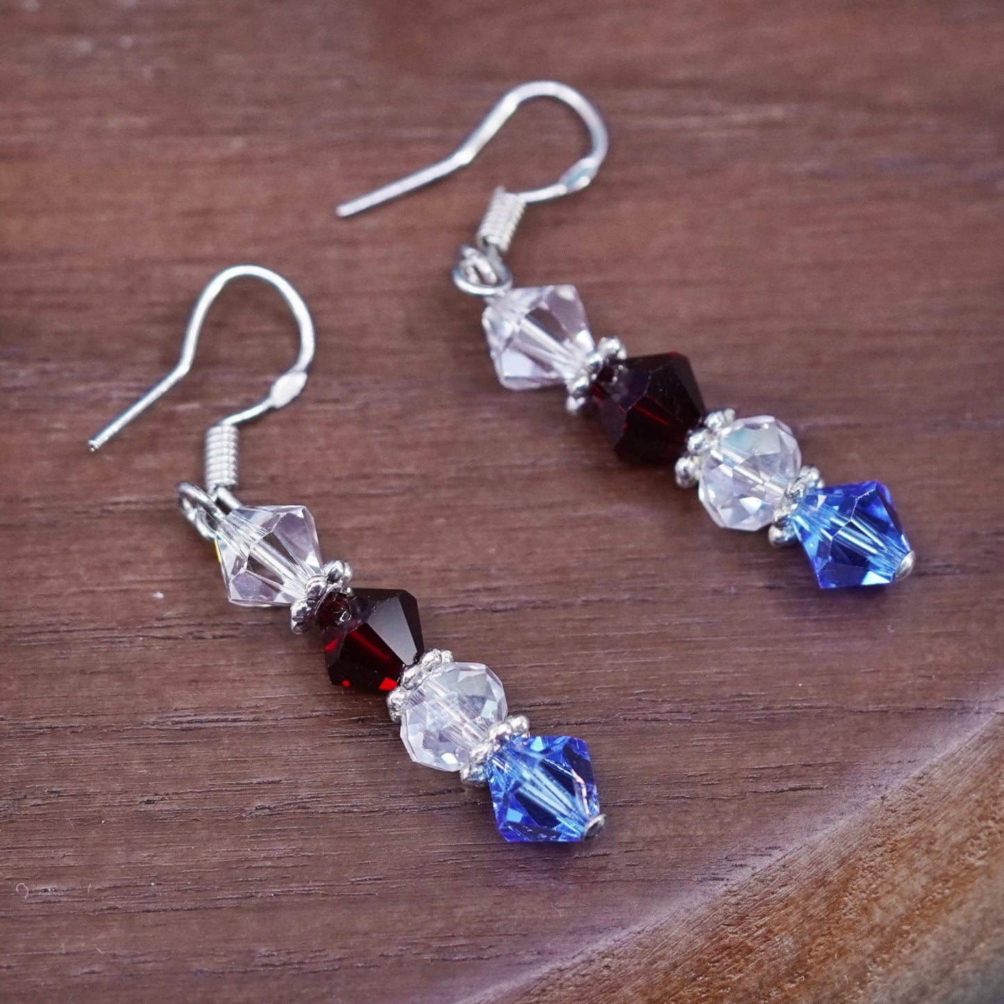 Vintage Sterling silver handmade earrings, 925 hooks with crystal beads