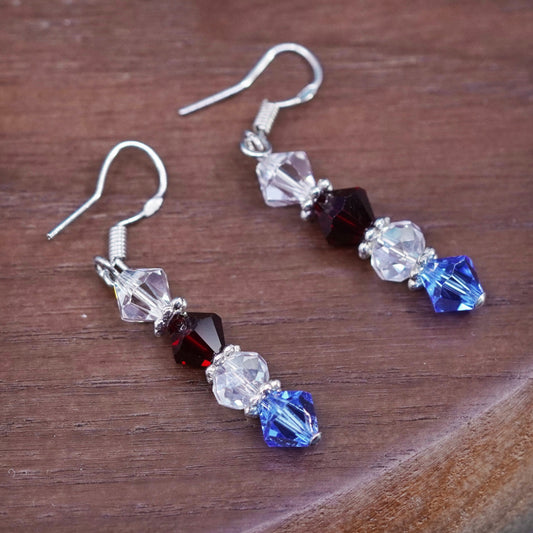 Vintage Sterling silver handmade earrings, 925 hooks with crystal beads