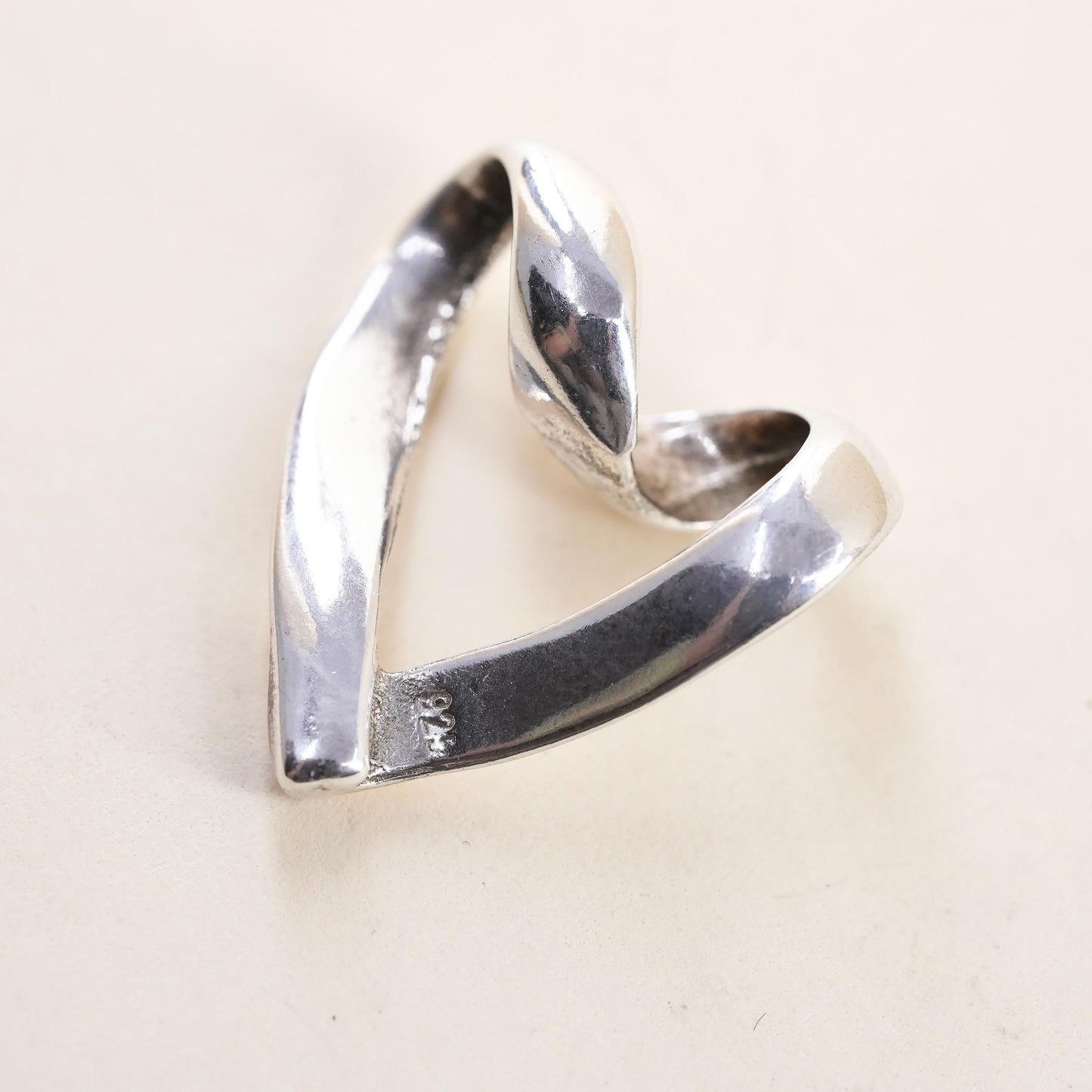 Vintage handmade sterling silver twisted heart pendant, 925 charm