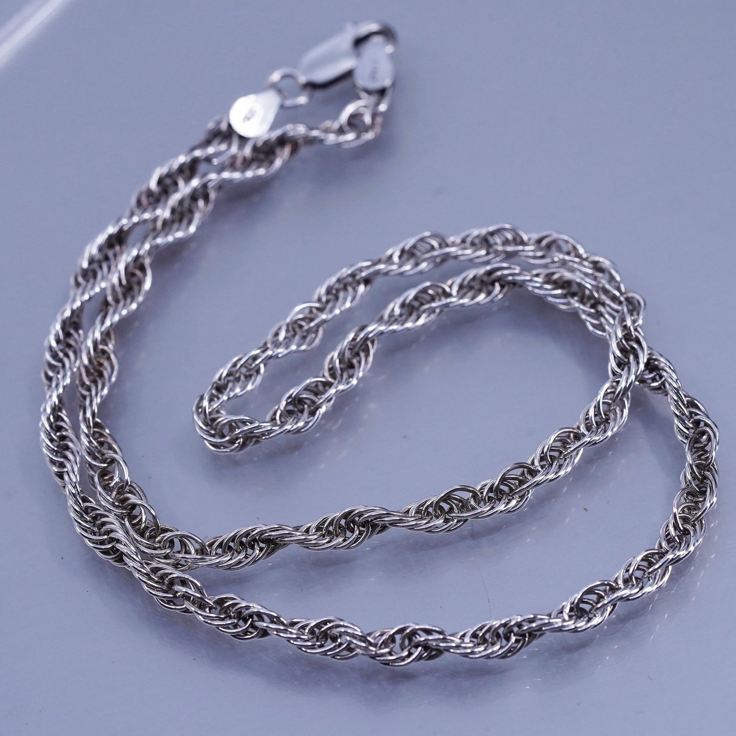 16” 4mm, vintage Italy Sterling 925 silver bold rope chain necklace