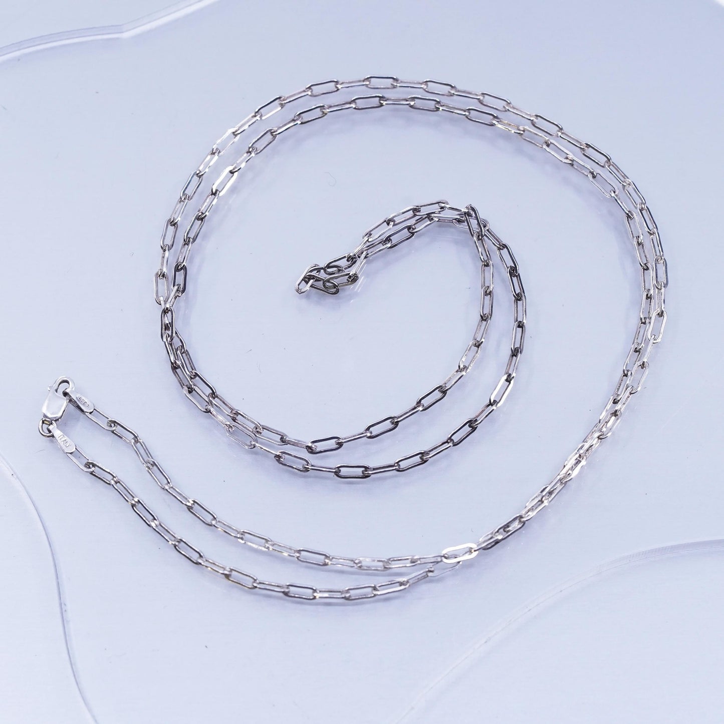 30” 3mm, vintage Italian Sterling 925 silver elongated chain necklace