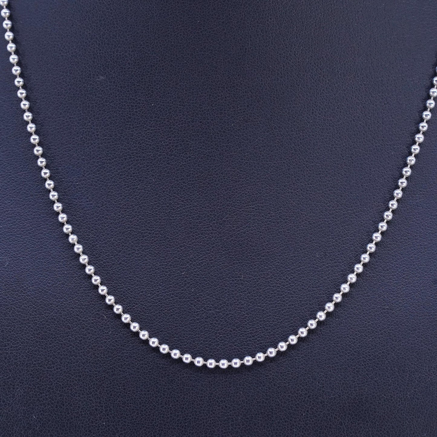 18" 2mm, vintage Italian Sterling 925 silver bead chain necklace