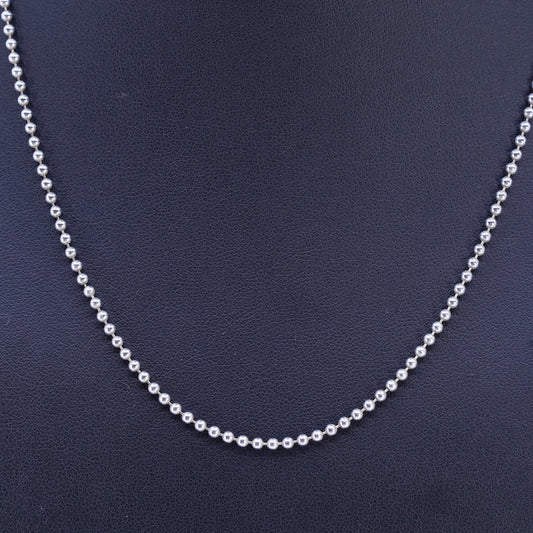 18" 2mm, vintage Italian Sterling 925 silver bead chain necklace