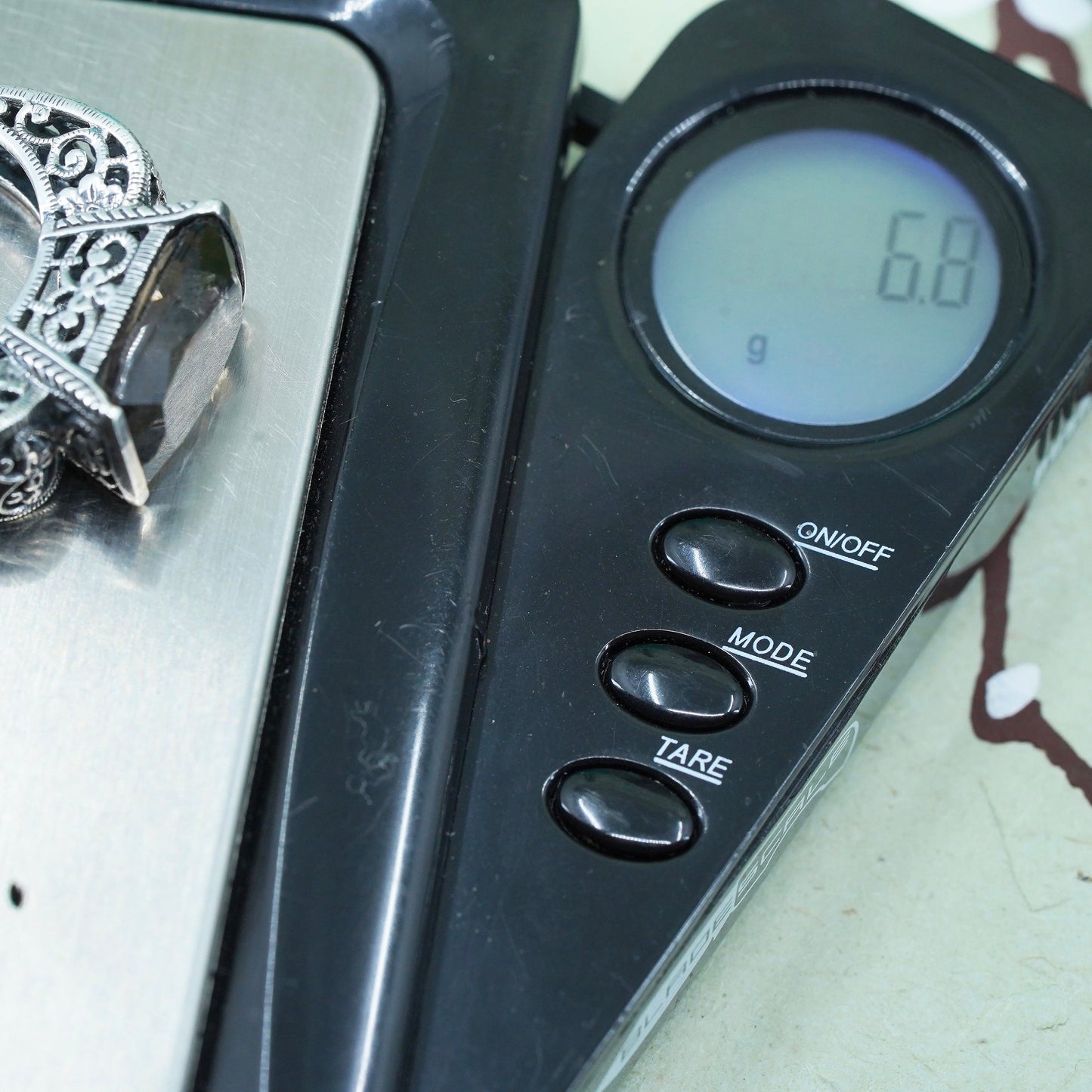 Size 8, sterling silver handmade filigree ring, 925 statement ring smoky topaz