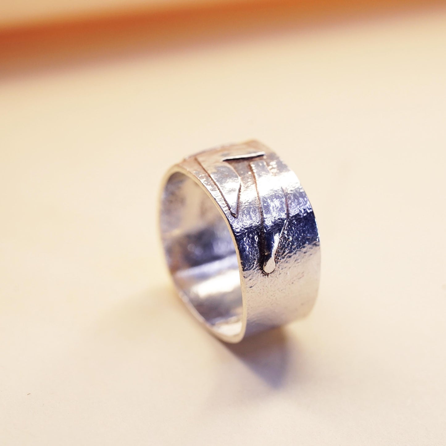 Size 7, vintage Sterling silver handmade ring, wide 925 textured band