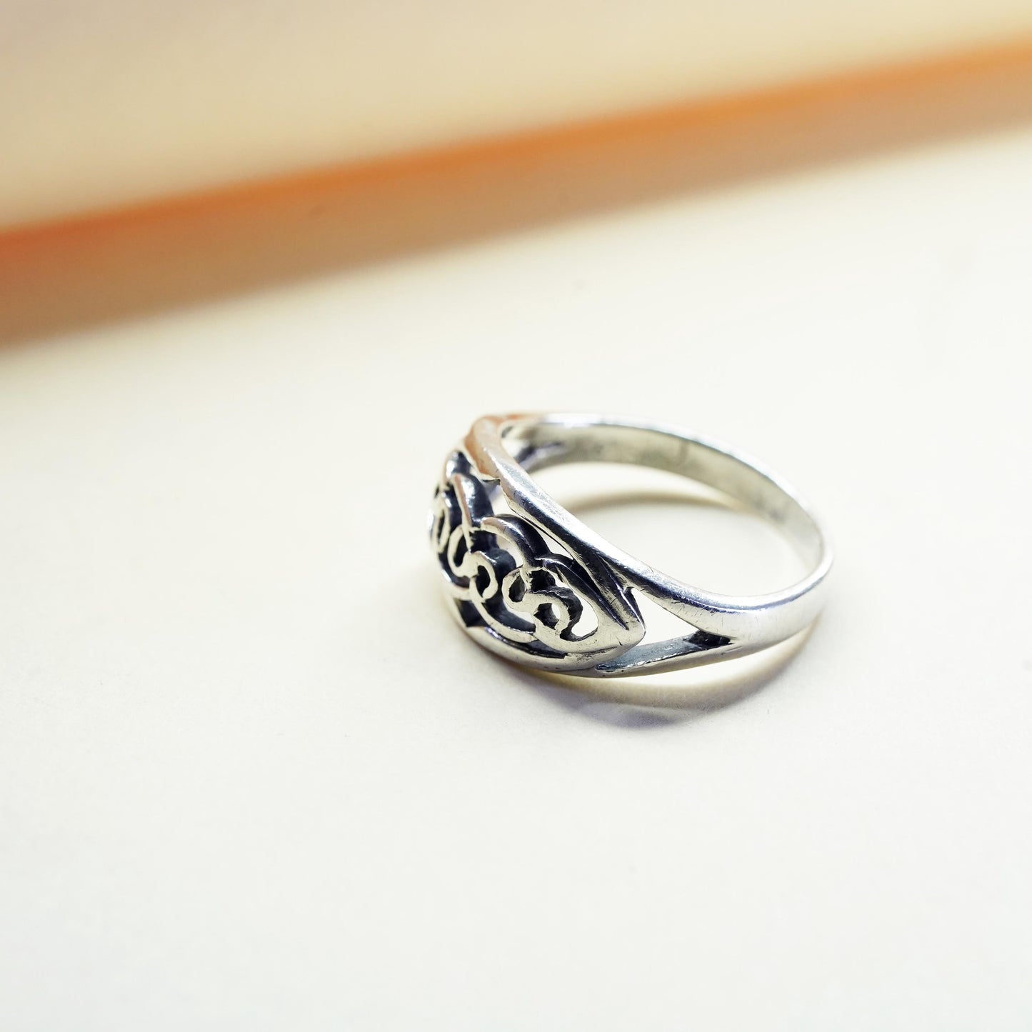 Size 8.75, Vintage sterling silver handmade filigree ring, 925 band