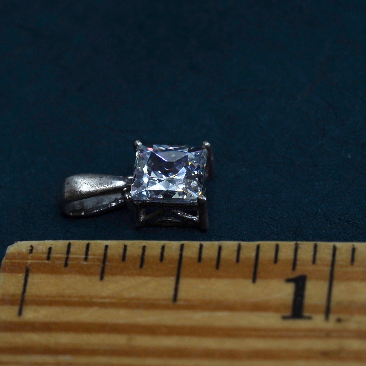 vintage Sterling 925 silver handmade pendant with square cz
